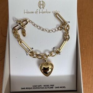 House of Harlow 1960 Gold Chain Bracelet with Heart Charm